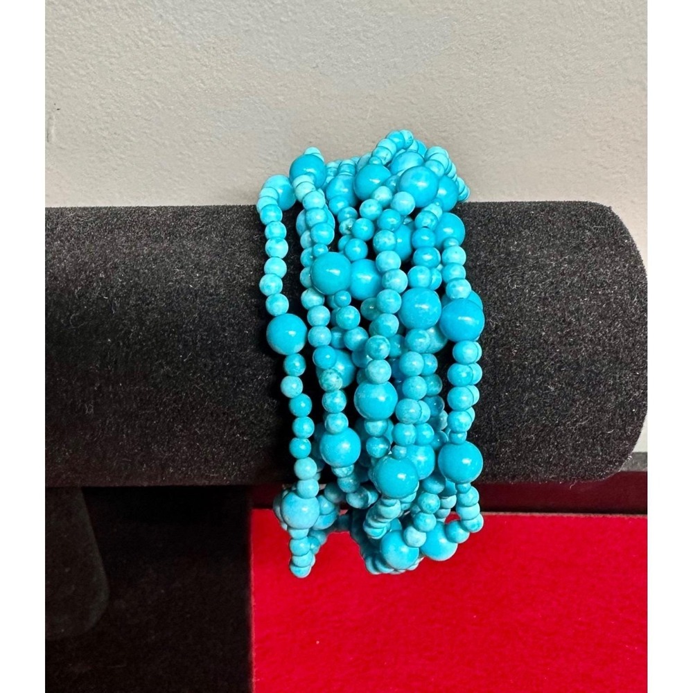 Lucas Lameth LUC VTG 925 Sterling Silver Multi Strand Turquoise Bead Bracelet